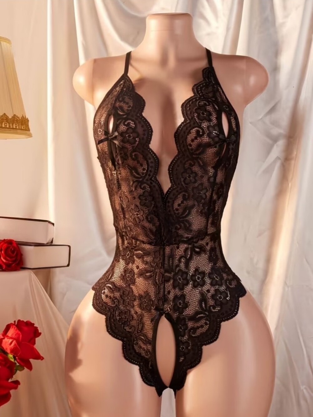 Black Lace Plunge Teddy Bodysuit - Women Intimates